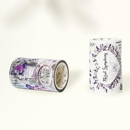 WT Pre-Cut Purple Muse Wide PET Tape, Single Roll, Soft Purple Florals & Handwritten Script, Transparent Decorative Tape for Journaling, Scrapbooking, Bujo, Planner, DIY Crafts, 70mm×5m