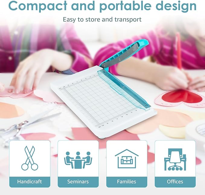 Small Paper Cutter 6 inch Cut Length, Non Slip Paper Trimmer Compact and Portable Curved Strip Cutters for Cutting Coupon Craft Card and Photo (White)