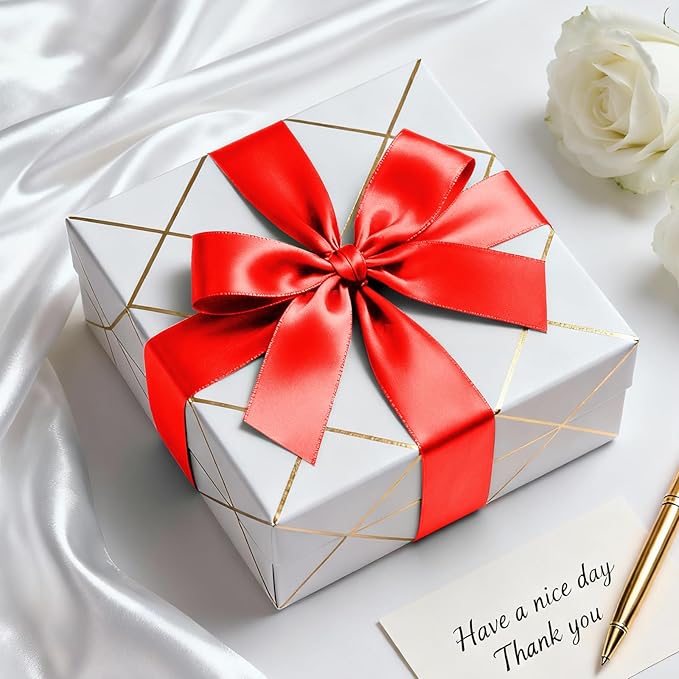 1-1/2" x 25 Yards Satin Ribbon, Red Silk Ribbon Ideal for Gift Wrapping, Floral Bouquets, Crafts, Wedding Party Decorations, Christmas and Sewing Projects