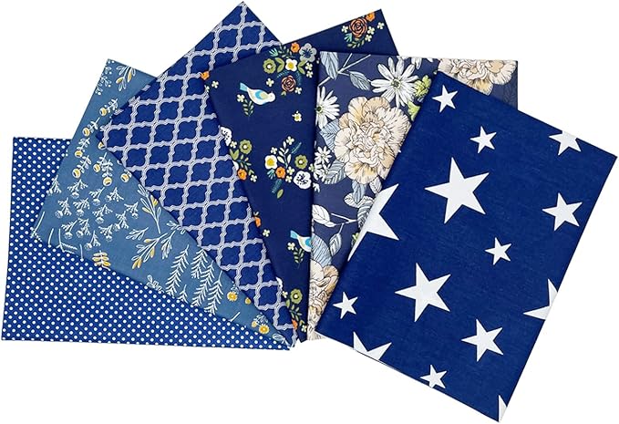 6Pcs Cotton Fabric Squares 20x20 Inch (50x50cm) Pre-Cut Quilt Squares Sheets Patterns Craft Cotton Fabric Bundle for Sewing Quilting Patchwork Crafting Home Décor Handwork (Navy Blue)