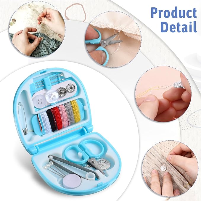 20 Pieces Mini Travel Sewing Kit Portable Travel Sewing Box Kit Portable Small Emergency Sewing Tool with Needle and Thread Scissors for Beginner Traveler Hotel Charity Homeless, Green, Blue