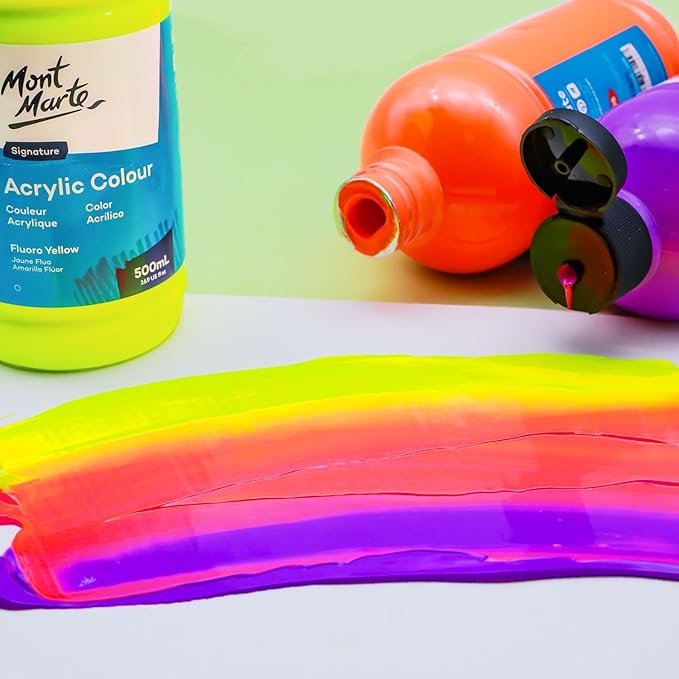Mont Marte Signature Fluoro Purple Acrylic Paint, 16.9oz (500ml), Semi-Matte Finish, 12 Colors, Suitable for Canvas, Wood, Fabric, Leather, Cardboard, Paper, MDF and Crafts