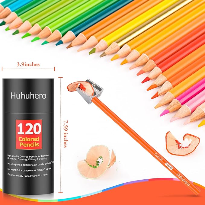 Huhuhero 120 Count Colored Pencils Set for Adult Coloring Books, Soft Core Vibrant Blendable Art Drawing Pencils, Premium Art Supplies for Adults Beginners, Back to School Supplies Teacher Gifts