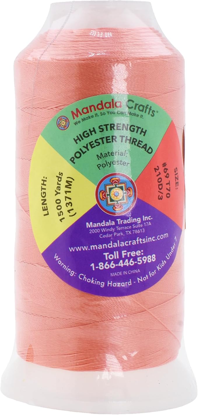 Mandala Crafts Blush Heavy Duty Thread - 1500 Yds Tex 70 Bonded Polyester Threads for Sewing Drapery, Jeans, Leather, Hair, Outdoor Marine Upholstery