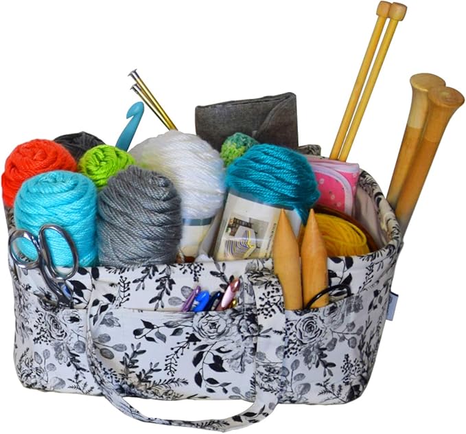 Stitch Happy Yarn Caddy - Storage Basket for Knitting and Crochet Supplies - Art Storage and Organization