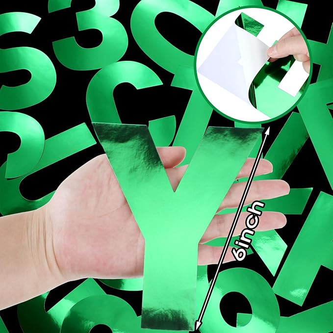 184 Pcs Large Vinyl Letter Sticker 6" Big Alphabet Number and Symbol Sticker Self Adhesive Removable Letter Decal for Christmas Bulletin Board Classroom Decor Poster Window Door Mailbox(Green)