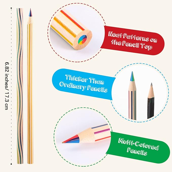 CHENGU 48 Pcs Rainbow Colored Pencils Bulk 7 Color in 1 Wooden Rainbow Pencil with 4 Pieces Sharpener for Kids Adults Art Drawing(Straight and Curved Line)