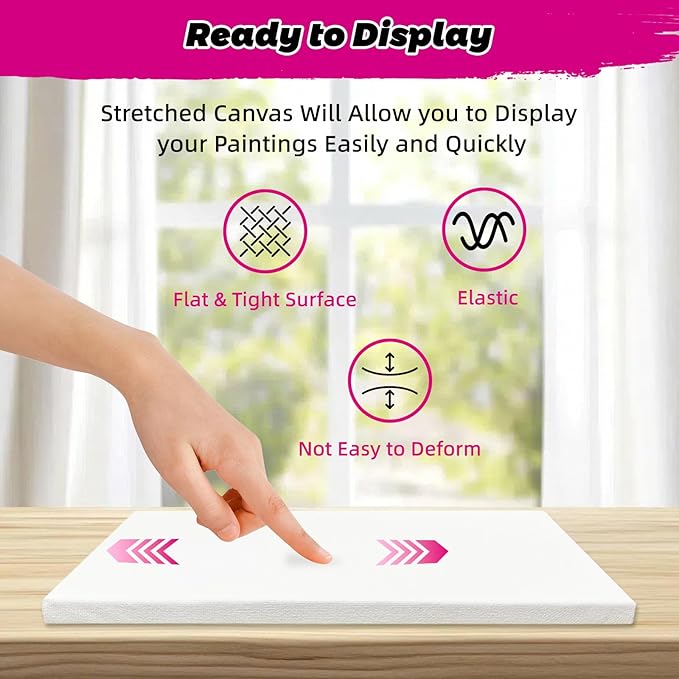 18 Pack Canvases for Painting with 8x10, 11x14, 14x18, 6 of Each, 5/8" Profile 12 oz Primed Stretched Canvas - 100% Cotton Painting Canvas Framed, Blank Canvas for Oil & Acrylic Paints