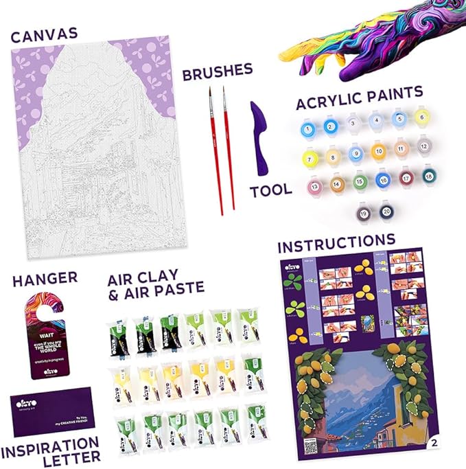 OKTO Art Kit Lemon Weekend | Arts & Crafts DIY Painting with Modeling Claу | Claу Kit for Painting | Painting Kits for Adults for Home Decoration Clay for Adults
