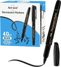 Art+soul Permanent Markers Black 40 Pack Quick-Dry Marks for Classrooms, Warehouses, Used on Multiple Surfaces Such as Paper, Plastic, Metal, Glass, Wood (Value Pack 40 Count)