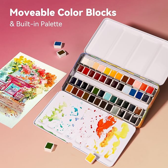 Paul Rubens Watercolor Paint Set, 48 Colors Solid Watercolor Paint, Easy To Blend And Diffuse Watercolor Palette, Compact And Portable Travel Watercolor Set Suitable For Beginners And Professionals