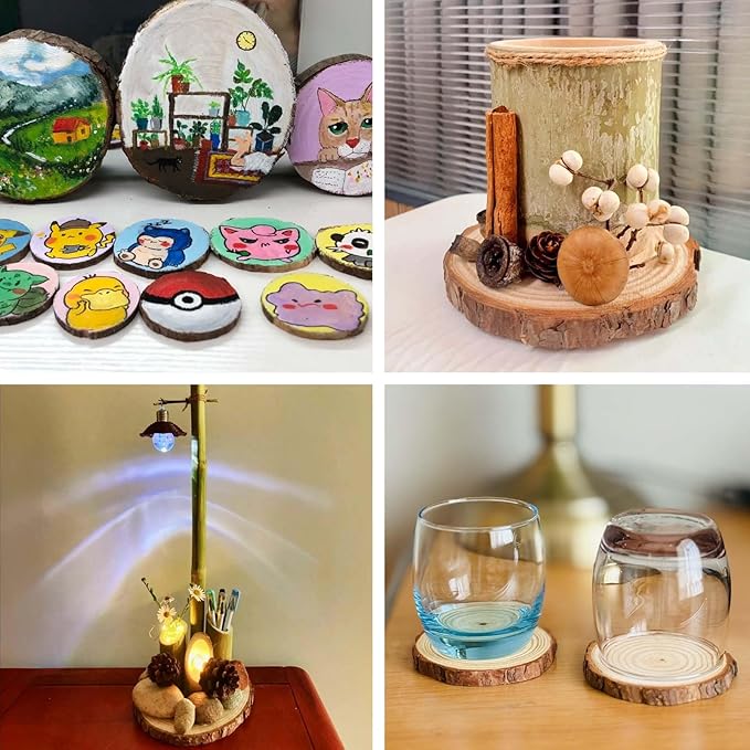 60 Pcs Wood Slices 2.4-2.8 Inch, Wooden Discs for Crafts