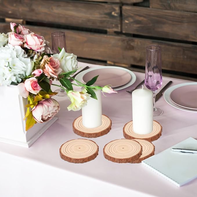 96 PCS Unfinished Wood Slices for Centerpieces, 3.15-4 Inch Natural Wood Slices with Tree Bark Pine and Wood Rounds Discs for DIY Crafts, Centerpieces, Art & Decor