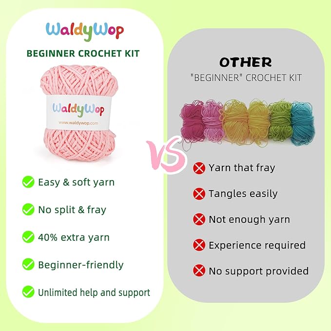 WaldyWop Crochet Kit for Beginners: 4 Flower Bracelets Knitting Kits for Adults Women w/Easy Yarn & Step-by-Step Video Tutorials - Wobbles Crochet Starter Kit for Teens, Birthday Gift for Mom
