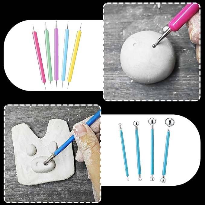 EIGTWEN 100ml Air Dry Clay Glaze and 29pcs Clay tools kit, Gloss Clay Varnish Protects Clay from Surface Wear, Pottery Tools Can be Used for Stippling, Carving, Molding, and Shaping Clay Crafts(Gloss)