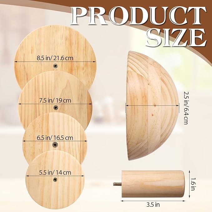DoubleFill 4 Pack Pottery Molds Plaster Molds Wood Pottery Tools with Handle for Ceramic Top Forms DIY Bowls Plate Dish Slump Press Art Making(Hemispherical,5.5'' 6.5'' 7.5'' 8.5'' Thickness 2.5'')