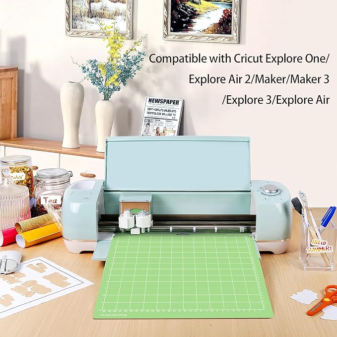 Gwybkq Cutting Mat, Compatible With Cricut Explore One/Air/Air 2/Maker 8 Pack 12x12 Inch Standard Green Grip Adhesive Sticky Non-Slip Durable Mat Cut Mats Replacement Accessories