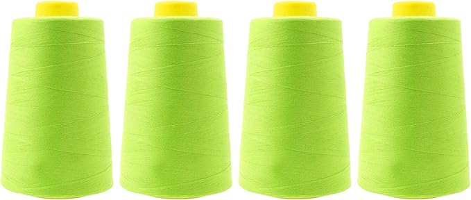 Mandala Crafts 4 Pack of Serger Threads Cones Spools - 40S/2 24000 Yards Polyester Lime Green Threads for Sergers Machine and Overlock Quilting Sewing Machine