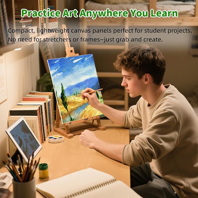 24PK Canvas Boards for Painting –4 Sizes (5x7'' 8x10'' 9x12'' 11x14'') –100% Cotton Gesso Pre-Primed Canvas for Acrylic, Oil, Watercolor, Gouache | Art Supplies for Beginner & Artists & Student