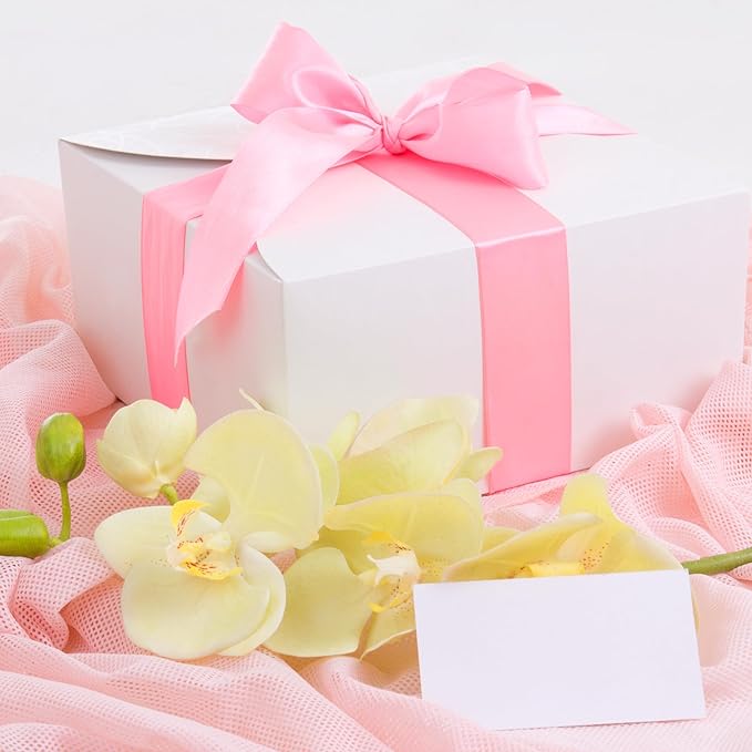 LIUYAXI Pink Stain Ribbon, 1/2" X Continuous 50 Yards, Double Faced Fabric Ribbon Perfect for Gift Wrapping Wedding Christmas Birthday Floral Arrangement Craft