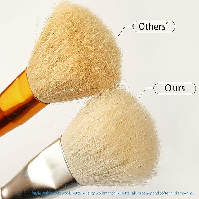 10 PCS Assorted Size Paint Brush Gilding Brush Gold Leaf Goat Hair Duster Flat Hake Brush Sweep Mops for Watercolor, Wash, Ceramic Pottery Painting, Metallic Foil Flakes Art Crafts Supplies