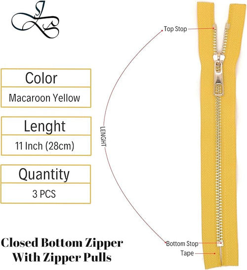 #5 Gold Metal Zipper - 50+ Colors - 3 PCS - (4-14 inches) Sizes - Luxury Lightweight Handcraft Metal Zippers with pulls for Purses Bags Pockets Shoes Sewing & Crafts DIY ZP021111