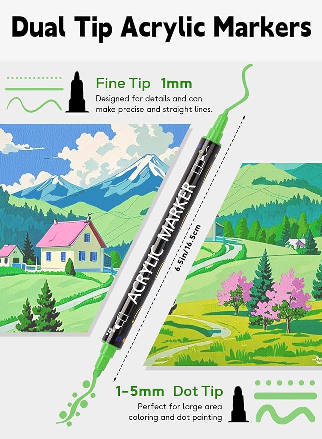 80 Colors Acrylic Paint Pens,Acrylic Paint Markers Dual Tip with Fine Tip and Dot Tip,Dot Marker for Adults, Glass, Stone, Wood, Canvas, Paper, Pottery
