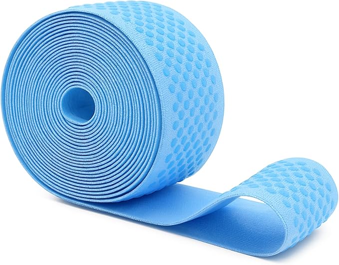 Mandala Crafts 2 Inch Elastic Silicone Gripper Tape for Clothing - 5 Yds Dotted Non Slip Elastic Band for Sewing - Light Blue Silicone Flat Fabric Stretchy Ribbon Straps