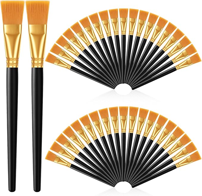 40 Pcs 1 Inch Flat Paint Brushes Large Acrylic Craft Paint Brush with Wooden Handles for Watercolor, Oil Painting, Face Body Art