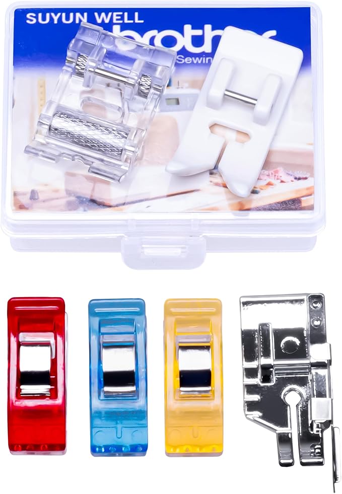Roller Non-Stick Zigzag Teflon Sewing Machine Presser Foot 1/4''Quilting Patchwork Presser Foot for Low Shank Snap-On Singer, Brother, Babylock, Janome, Etc(Set8-Roller&Non-Stick Foot)