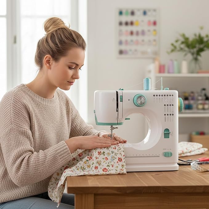Mini Sewing Machine for Beginners with 32 PCS Threads Kit,16 Built-In Stitches, Multifunctional Portable Sewing with Foot Pedal Small Sewing Quilting Machine for Mending