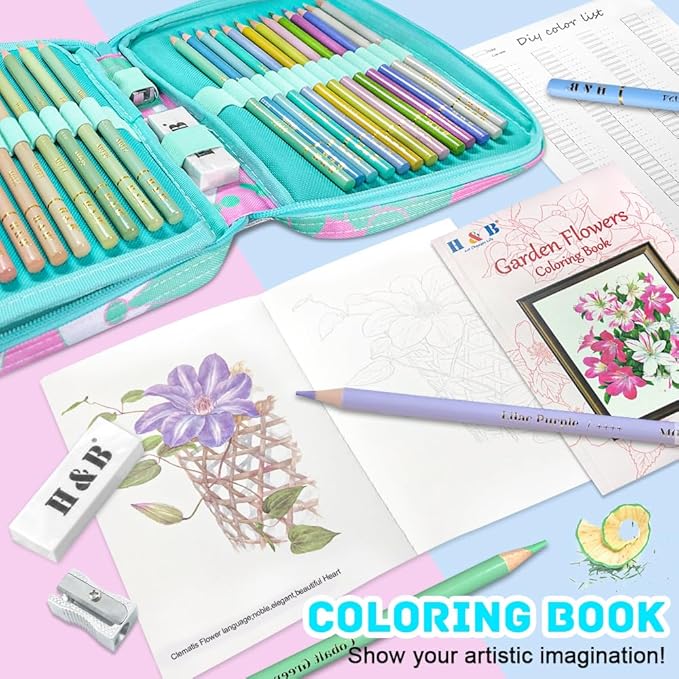 LBW Macaron Pastel Colored Pencils with Coloring Book, Eraser, Sharpener, Set of 50 Soft Core Artists Professional Color Pencils for Adults Kids Beginners