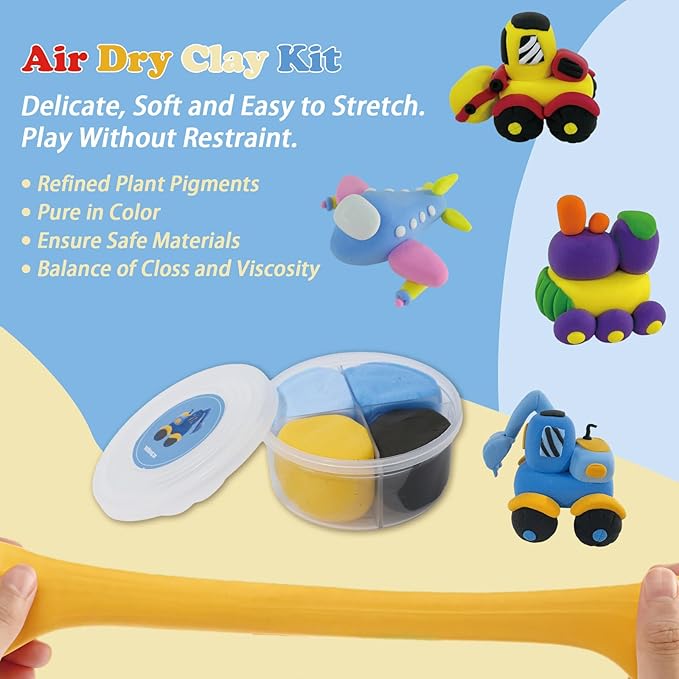 Air Dry Clay Kit - Traffic Themed,12 Boxes Modeling Magic Soft Clay DIY Art Sculpting Supplies，Party Favors Birthday Christmas Gifts for Boys Girls (Traffic)