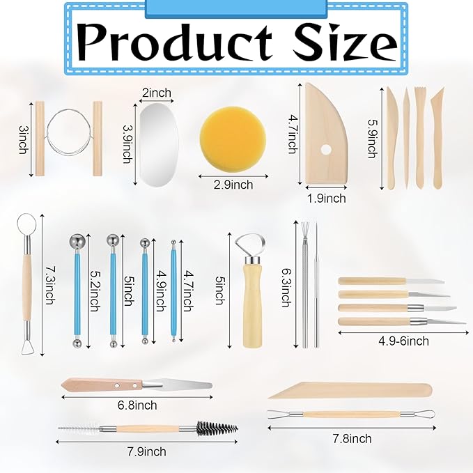 Pottery Tools, 52 PCS Polymer Clay Tools for Carving, Modeling, Trimming, Smoothing, Sculpting, Double-Sided Ceramic Clay Carving Tool Set with Carrying Case