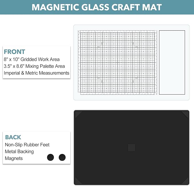 BAOFALI Magnetic Glass Craft Mat; 15.75"x10.24"Heat Resistant Glass Media Cutting Mat W/MagnetsGridlines and Measurements; for Cutting, Stamping, Mixed Media, Heat Embossing and Hot Glue Projects