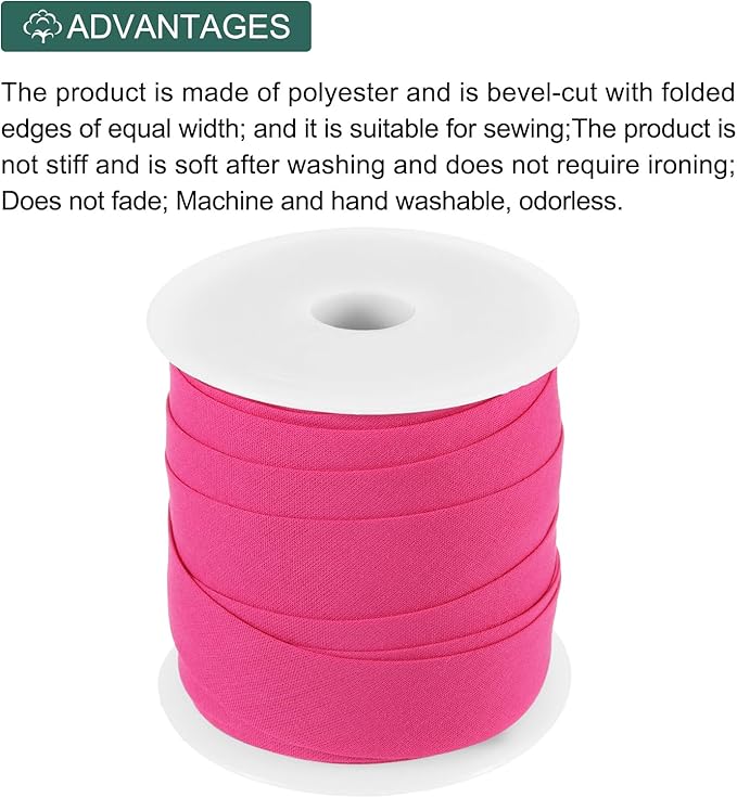 MECCANIXITY 3/4 Inch Single Fold Bias Tape Cotton Continuous Bulk Bias Tape for Sewing, Seaming Quilting Hemming Binding Crafts (Rose Red 25 Yards)