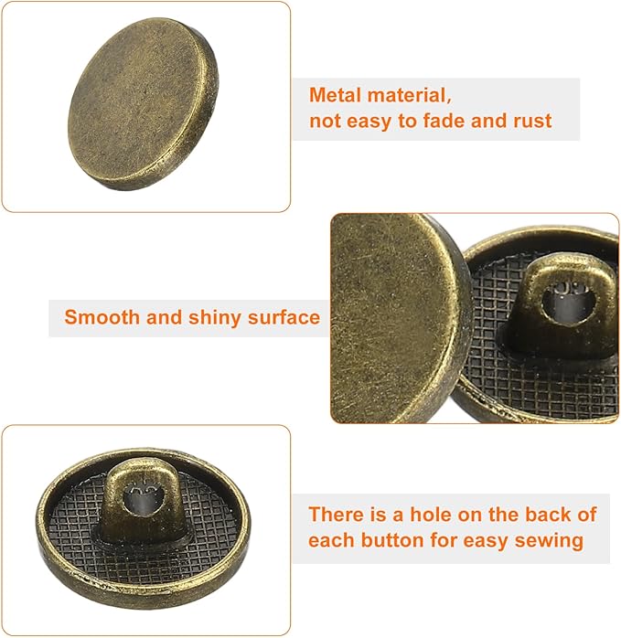 HARFINGTON 50pcs 20L Metal Round Flat Sewing Buttons 12mm Alloy Shank Craft Replacement Button for Men Women Suit Woolen Coat Shirt Trousers Sewing Crafts, Bronze