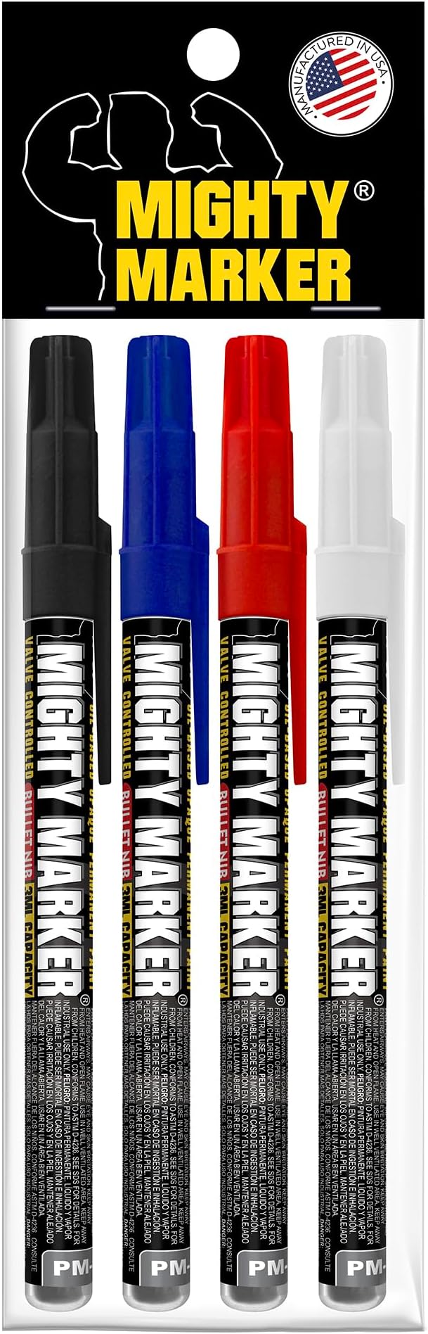 PM-92 Extra Fine Paint Marker, 4 Bonus Tips, 1.0 mm Tip, Xylene Based, Waterproof, Permanent, Valve Action, Manufactured in USA, Assorted 4 Pack