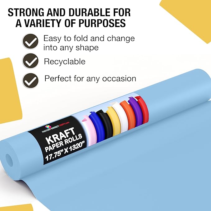 Crown Display Light Blue Kraft Paper Roll 17.75" X 1320" (110' Ft) - Colored Paper Roll - Kraft Wrapping Paper Perfect as Shipping Paper - Packing Paper - Craft Supplies