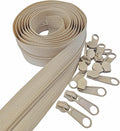 MebuZip #3 Nylon Coil Zippers by The Yard Bulk Zipper Roll Zipper Tape 10 Yards with 25pcs Pulls for Sewing Tailor DIY Craft Bags Pillows (Beige 10Yards)