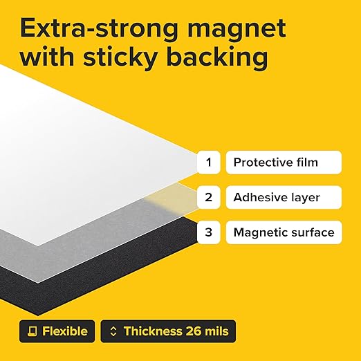 Strong Self-Stick Adhesive Magnetic Sheets 5 Pcs (8"x10"/20x25cm) – Customizable Magnetic Paper for Photo, Magnet Stickers, Labels, Crafts; for Fridge, Lockers, Whiteboards, Office, Projects