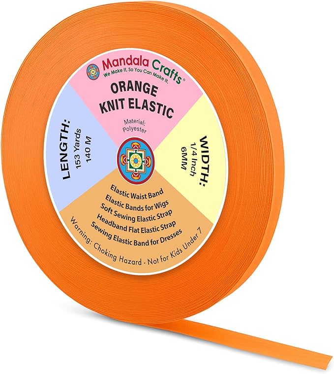 Mandala Crafts Wide 1/4 Inch Orange Elastic Bands Spool for Pants Waistbands Sewing and DIY Crafts, 153 YD Stretchy Flat Fabric Strap Knit Elastic Band for Wig