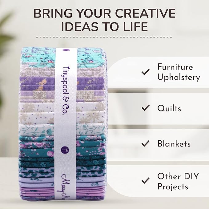 Tinyspool & Co. Quilting Bundle – Merry Mermaid Jelly Roll + 3-Yard Fabric for Each Print: No.19 – Lavender Rose, No.15 – Jade Flora, No.10 – Mint White