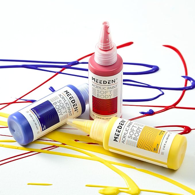 MEEDEN Soft Body Acrylic Paints Set: Matte Finish 24 Colors x 60ml/2oz Fluid Acrylic Paints for Art Painting on Canvas Wood & Glass for Students Adults Artists