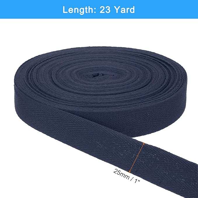 uxcell 23 Yards Cotton Twill Tape, 1-inch Herringbone Webbing Ribbon Bias Binding Tapes for Clothes Sewing, DIY Crafting (Dark Blue)