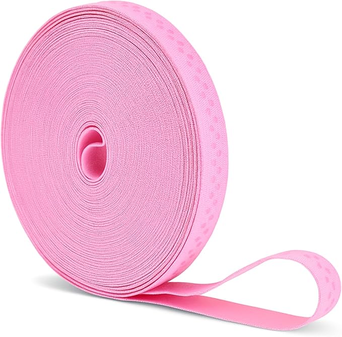 Mandala Crafts 0.5 Inch Elastic Silicone Gripper Tape for Clothing - 10 Yds Dotted Non Slip Elastic Band for Sewing - Pink Silicone Flat Fabric Stretchy Ribbon Straps