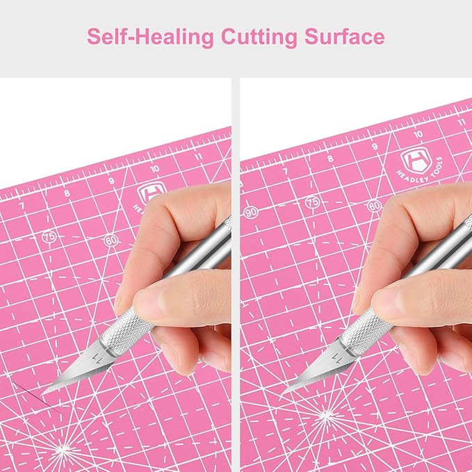 Headley Tools 12"x12" Rotating Cutting Mat, Self Healing Mat with 360-Degree Rotation & Anti-Slip Base, Sewing Board Cutting Mat Perfect for Fabric Quilting Leather Hobby Project，Pink
