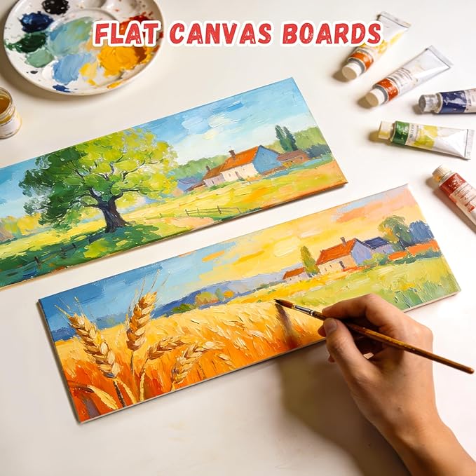 Simetufy Long Canvas Panels 4x12 Inch, 12 Pack – Primed 100% Cotton Flat Canvas Boards for Painting – Acid-Free White Art Surfaces for Oil, Acrylic, Gouache & Tempera