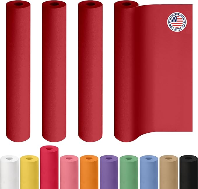 Red Kraft Paper Rolls 36" x 2160" (180 feet), Pack of 4 - USA-Made Craft Paper Roll 50lb Thickness for Art, Gift Wrapping & Moving - High-Density Roll for School by IDL Packaging