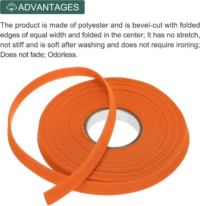 MECCANIXITY 2/5 Inch Double Fold Bias Tape Polyester Continuous Bulk Bias Tape for Sewing,Seaming Quilting Hemming Binding Crafts (Orange 10 Yards)